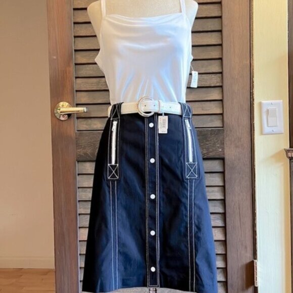 Joseph Ribkoff Black Snap Front Skirt with White Top Stitching - Picture 11 of 12